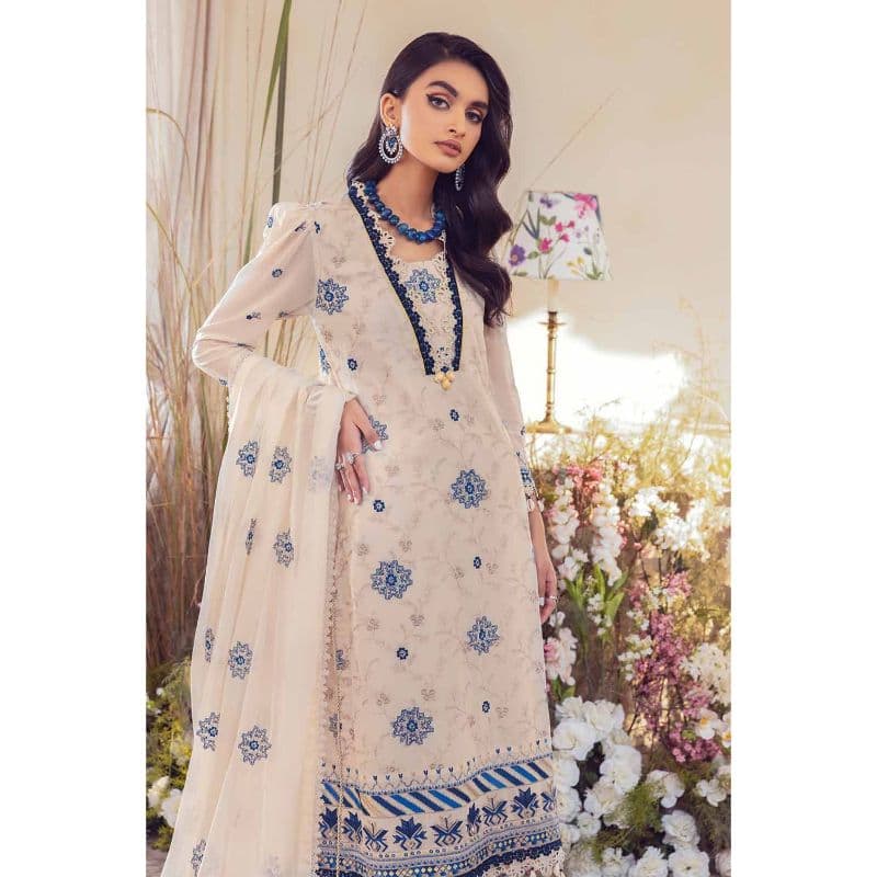 Sequins Embroidered Swiss Voile Unstitched Suit With Embroidered Chiffon Dupatta LSV-32008 3PC