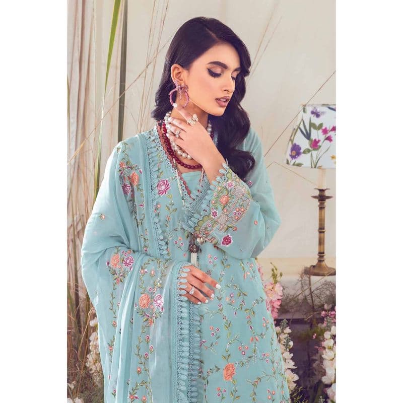 Embroidered Swiss Voile Unstitched Suit With Embroidered Chiffon Dupatta LSV-32004 3PC