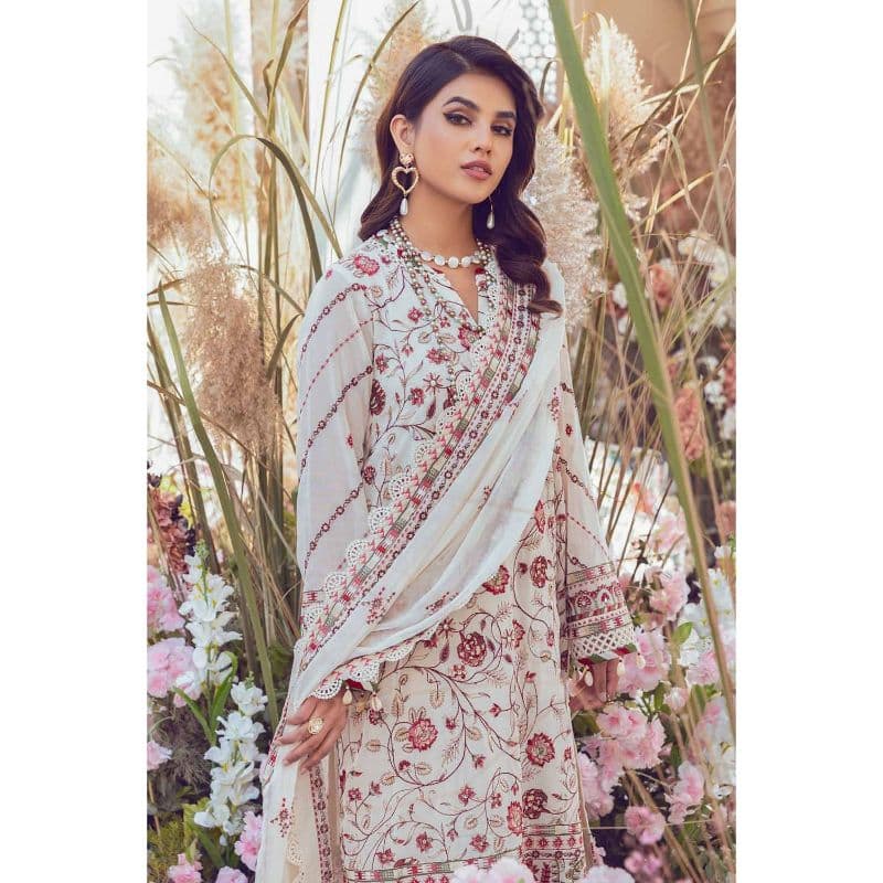 Embroidered Swiss Voile Unstitched Suit With Sequins Embroidered Chiffon Dupatta LSV-32001 3PC