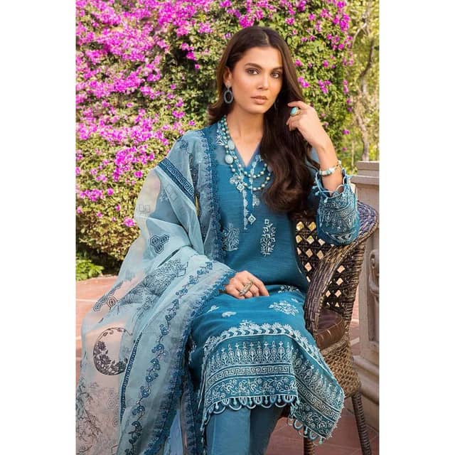 Embroidered Paper Cotton Unstitched Suit With Organza Dupatta OG-32005 3PC