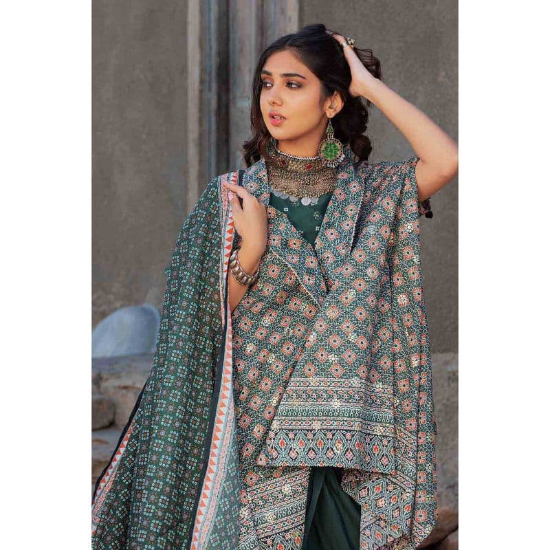 Lawn Unstitched Foil Printed Unstitched Suit With Denting Lawn Dupatta DN-32093A 3PC
