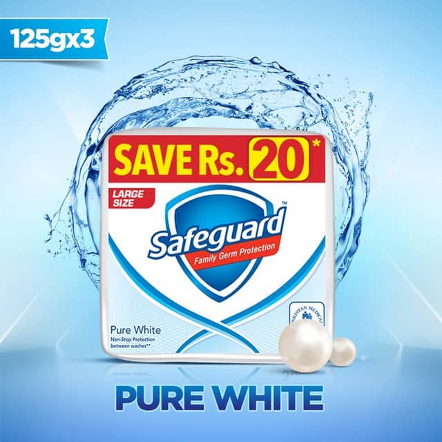 Safeguard Bar Soap Pure White 125gm (Pack of 3)