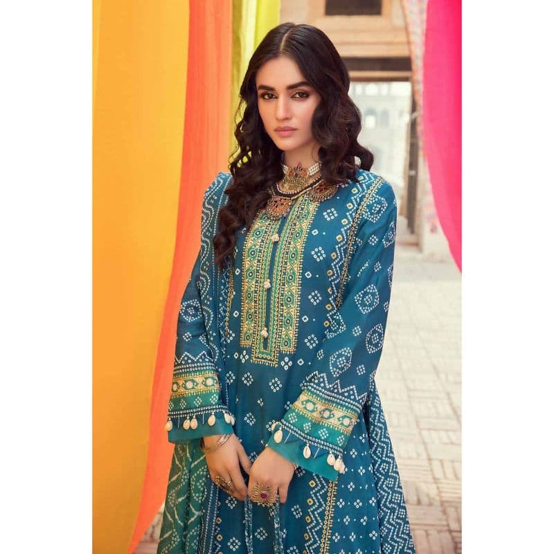Chunri Lawn Unstitched Gold Printed Suit CL-32093A 3PC
