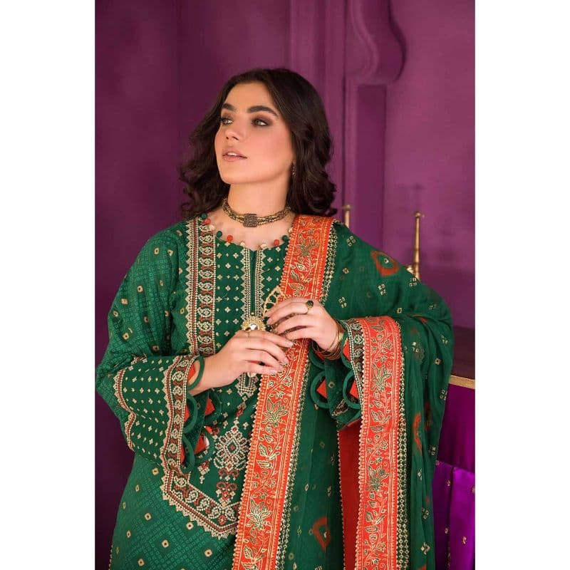Embroidered Chunri Lawn Unstitched Suit With Chiffon Gold and Lacquer Printed Dupatta BM-32015