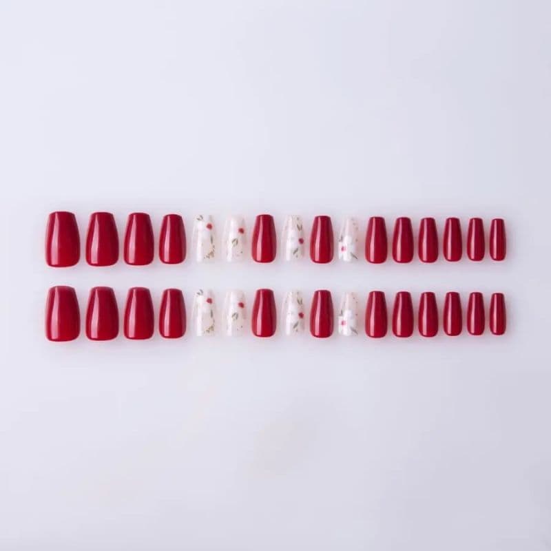 Nail Queen Floral Red