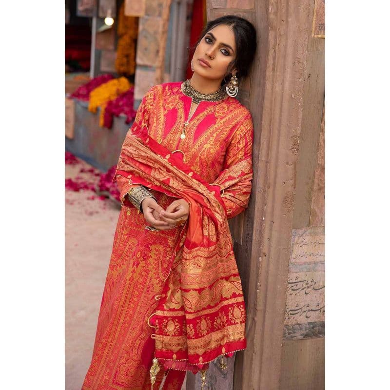 Gold and Lacquer Lawn Printed Unstitched Suit CL-32535A 3PC
