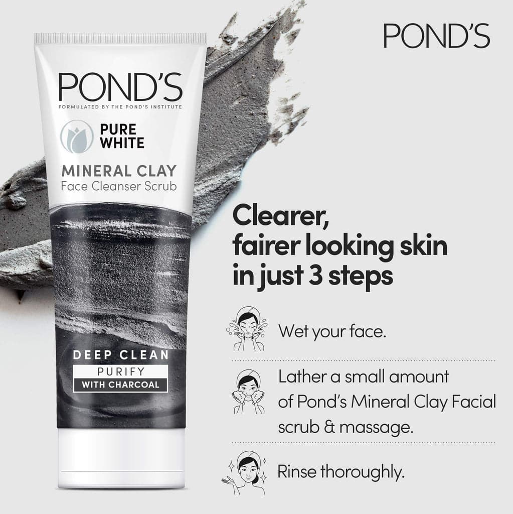Ponds Pure White Mineral Clay Face Cleanser Scrub 90g