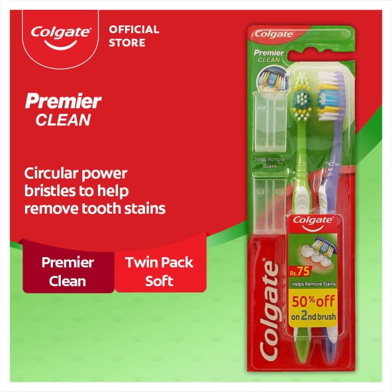 Colgate Premier Clean Toothbrush - Twin Pack (Soft)