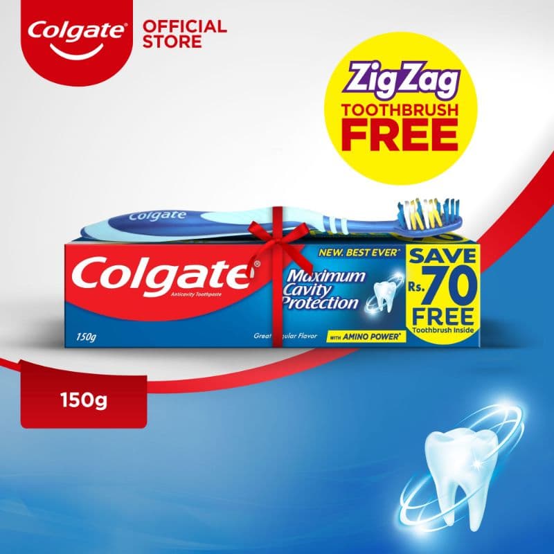 Colgate Maximum Cavity Protection 150g + Free Zig Zag Toothbrush