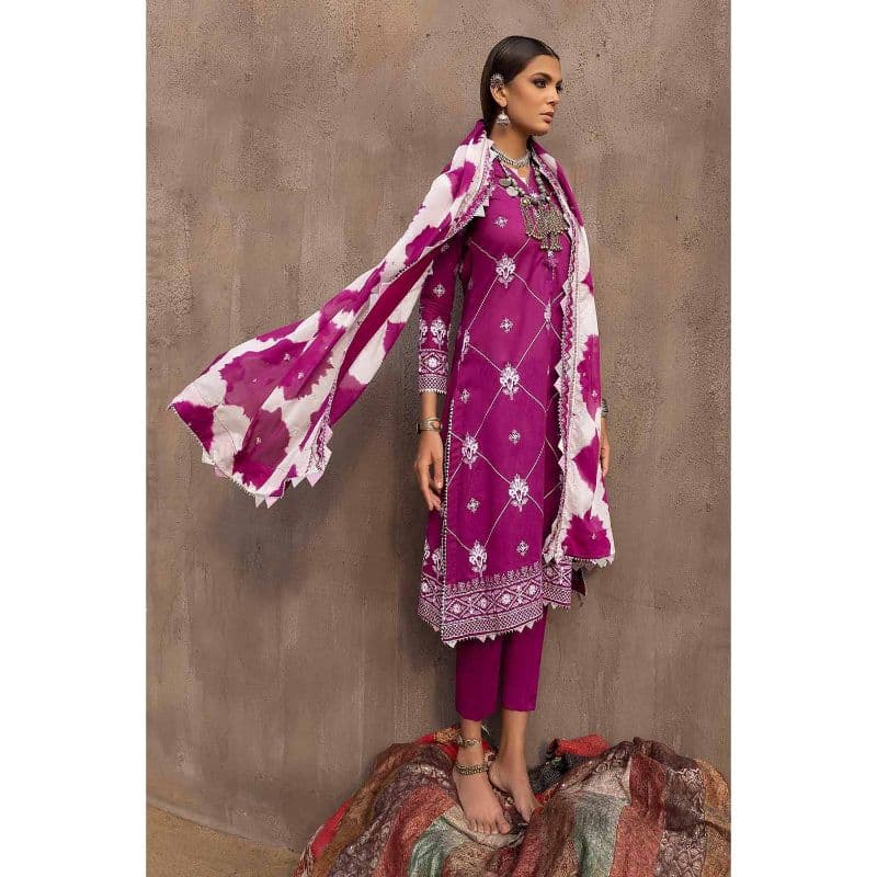 Silver and Lacquer Printed Embroidered Lawn Unstitched Suit FE-32062 3PC