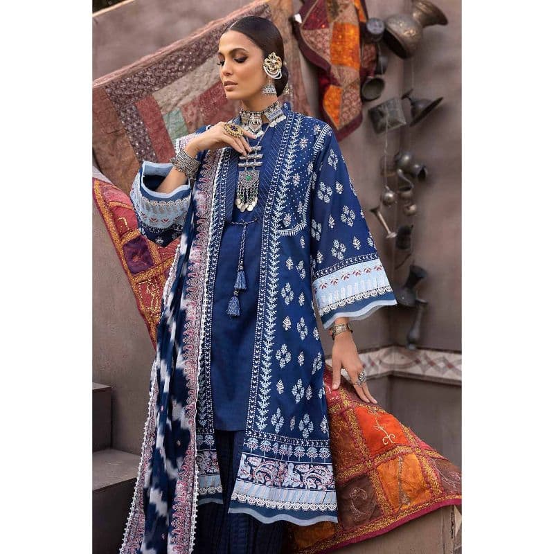 Silver Printed Lawn Unstitched Suit with Embroidered zari Dupatta FE-32061 3PC