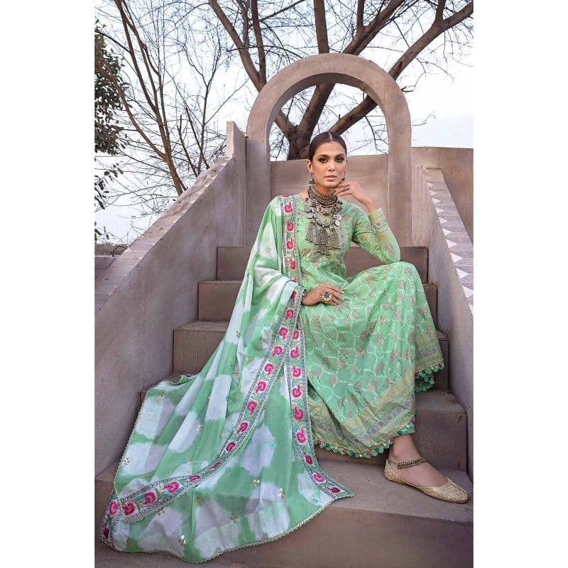 Lawn Gold Printed Unstitched Suit with Embroidered Lawn Dupatta with Zari and Sequins FE-32059 3PC