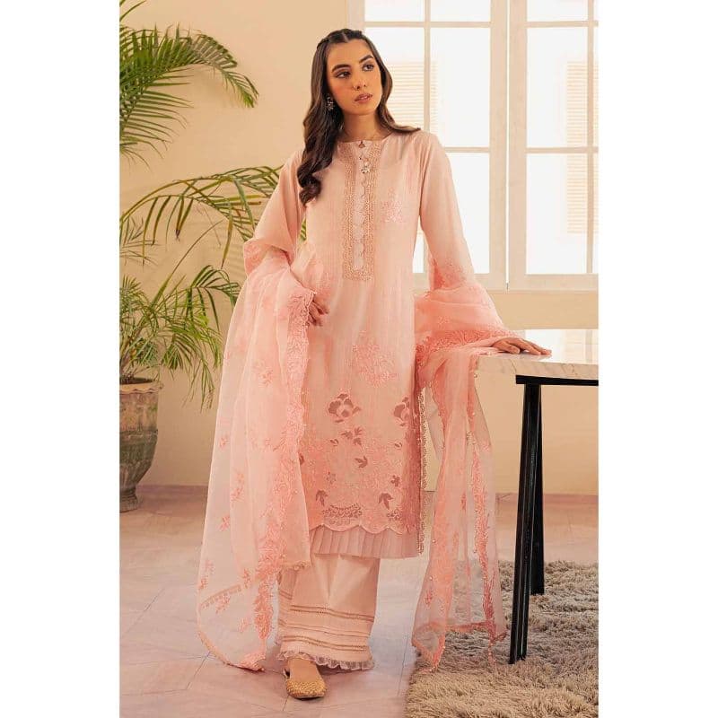 Embroidered Lawn Unstitched Suit with Embroidered Organza Dupatta FE-32008 3PC