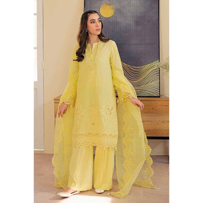 Embroidered Lawn Unstitched Suit with Embroidered Organza Dupatta FE-32007 3PC