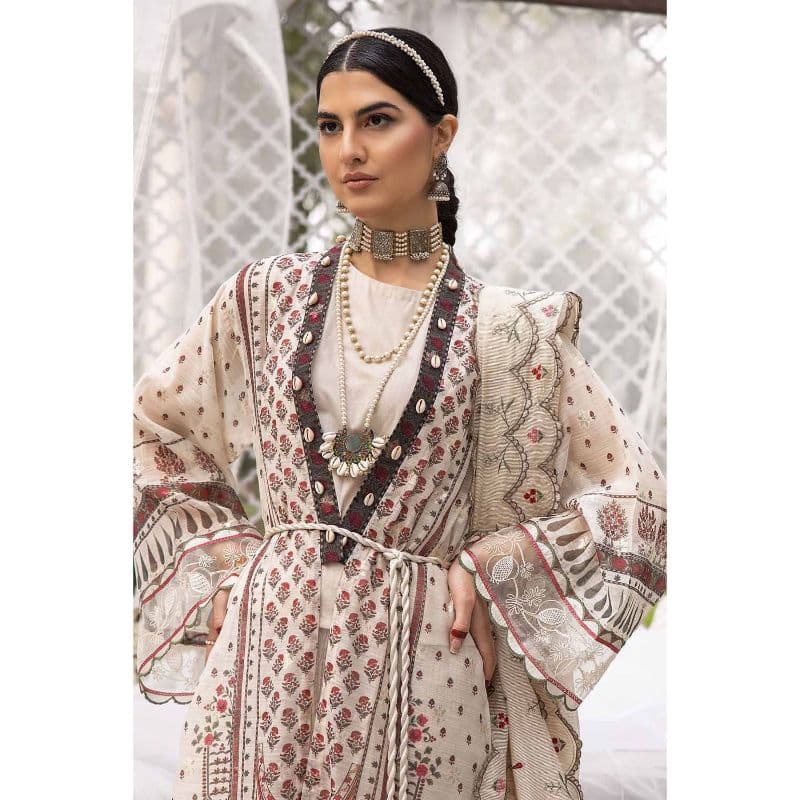 Embroidered Jacquard Unstitched Suit with Embroidered Stripe Dupatta FE-32027 3PC