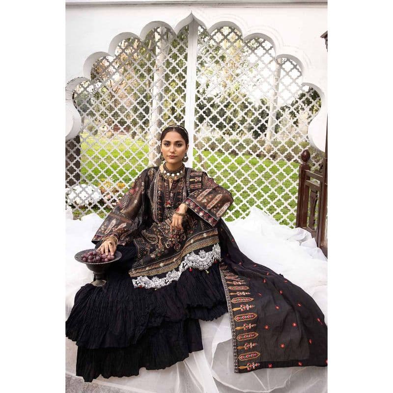 Embroidered Jacquard Printed Unstitched Suit with Embroidered Stripe Dupatta FE-32025 3PC
