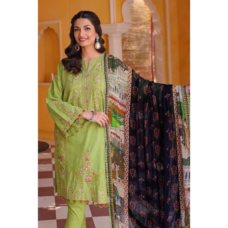 Embroidered Lawn Unstitched Suit with Tissue Silk Dupatta SSM-32012 3PC