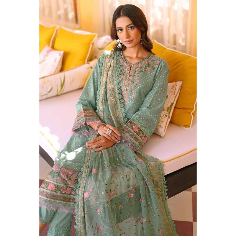 Embroidered Lawn Unstitched Suit with Embroidered Chiffon Dupatta PM-32019 3PC