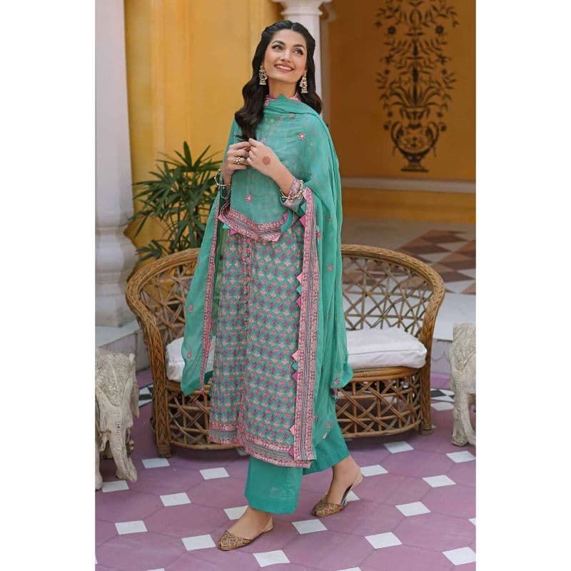 Embroidered Lawn Unstitched Suit with Chiffon Dupatta PM-32056 3PC