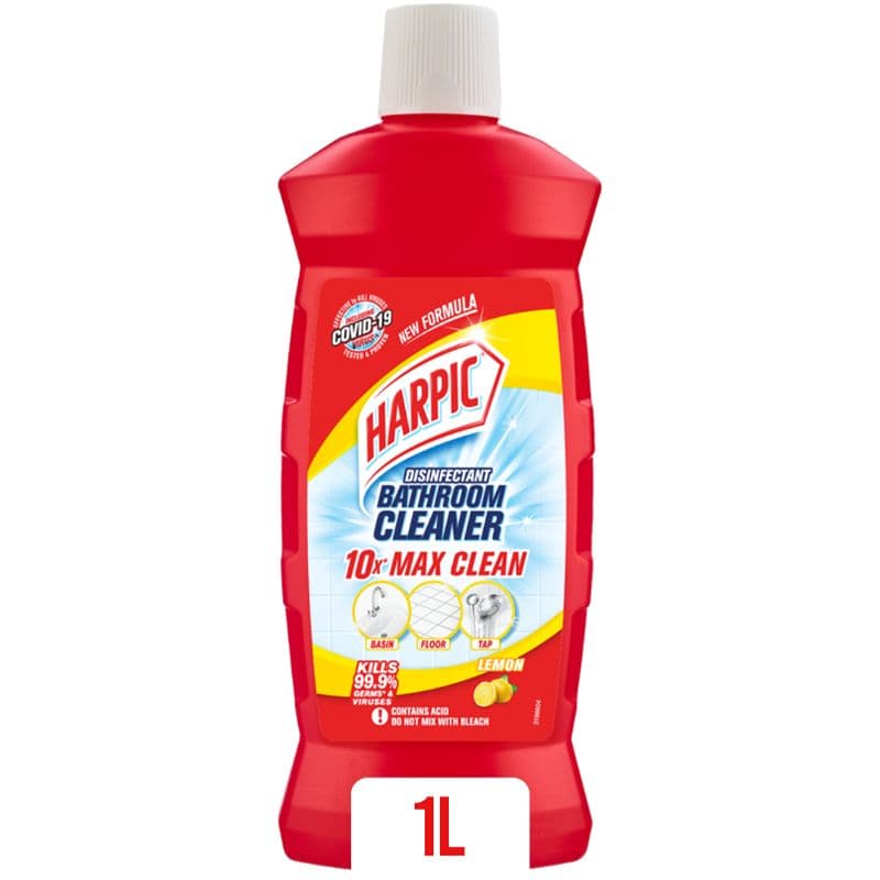 Harpic Bathroom Cleaner Stain Removal 10x Better Cleaning Lemon 1L