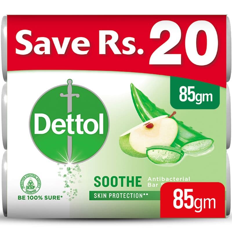 Dettol Soap Bar Effective Germ Protection Soap Aloe Soothe 85gm - Pack of 3