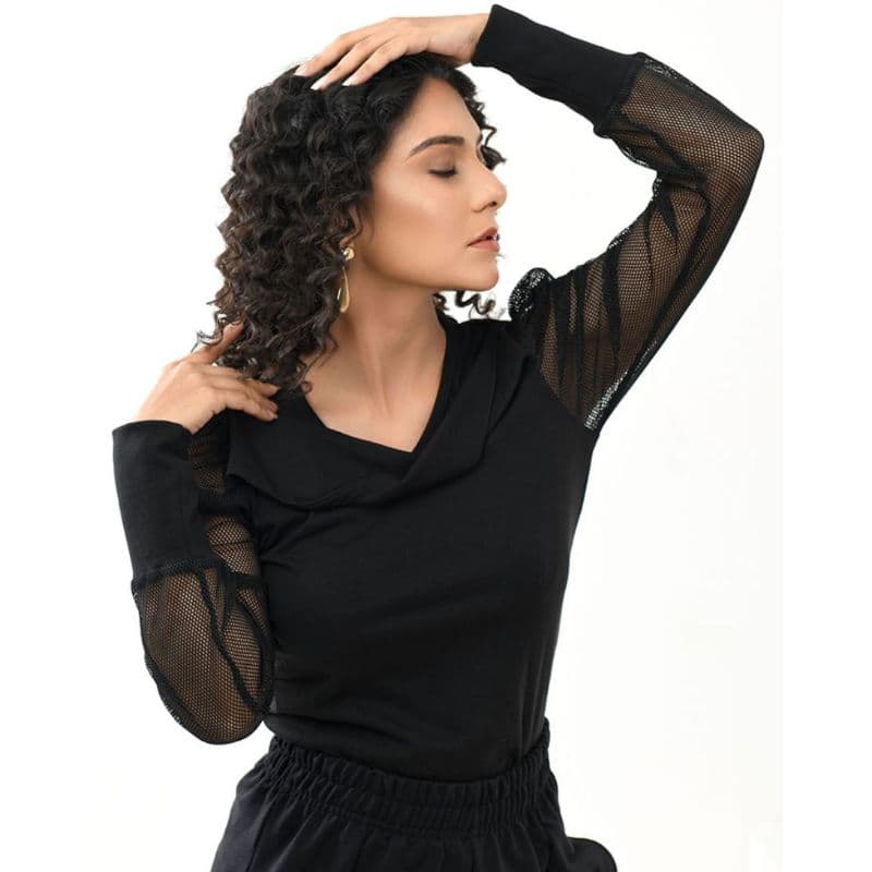 Zettrobe Neck Panel Rib Cuffs Mesh Top