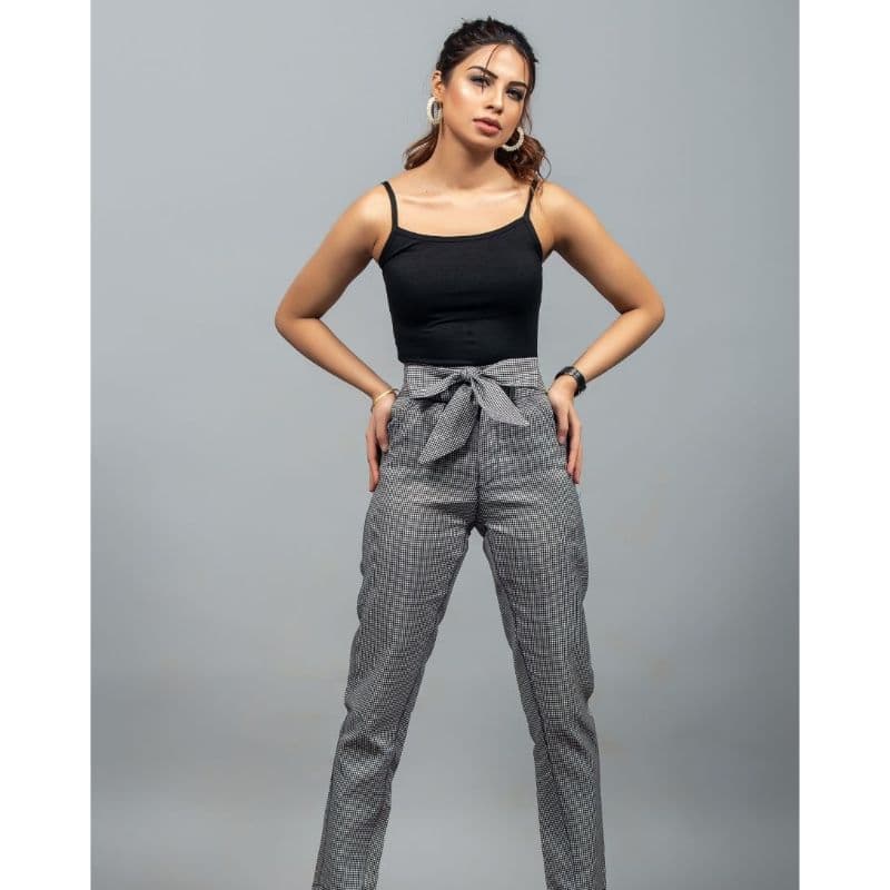 Zettrobe Plaid Belted Straight Pants