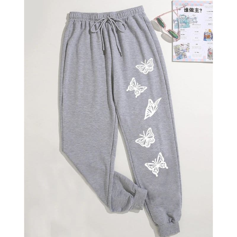 Zettorbe Butterfly Print Drawstring Waist Jogger Pants