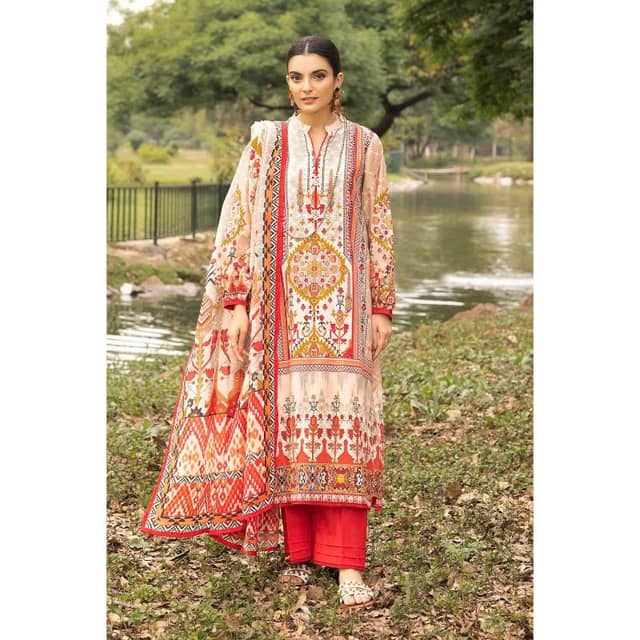 Ideas Printed Unstitched Lawn Suit with Denting Lawn Dupatta DN-32107B 3PC