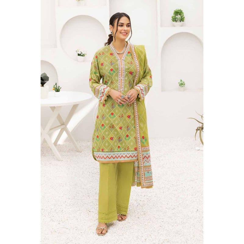 Ideas Printed Unstitched Lawn Suit with Denting Lawn Dupatta DN-32111A 3PC
