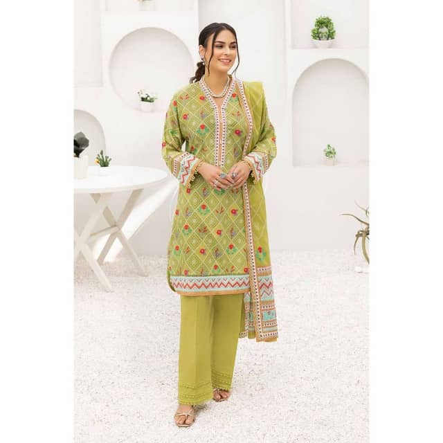 Ideas Printed Unstitched Lawn Suit with Denting Lawn Dupatta DN-32111A 3PC