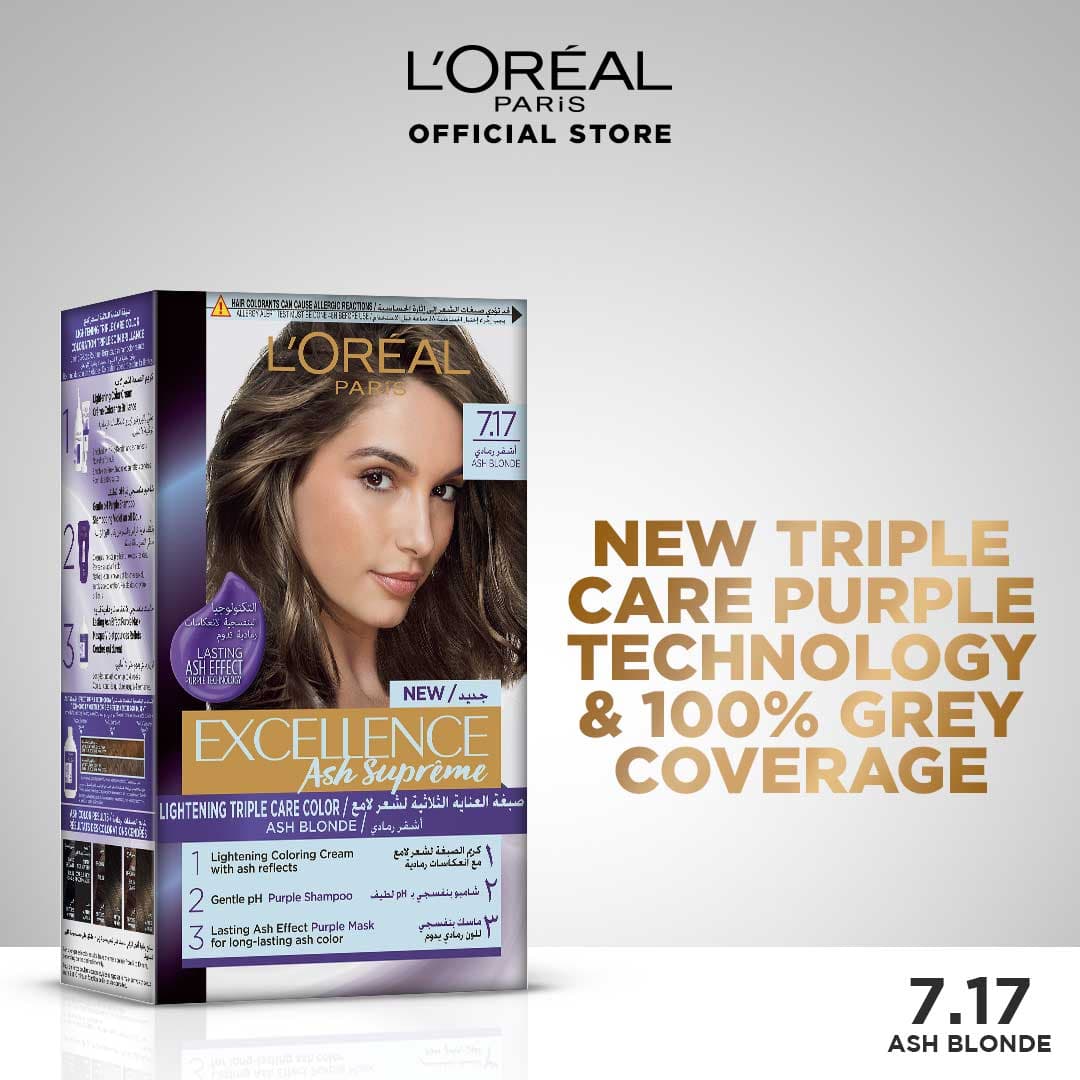 L'Oréal Paris Excellence Ash Supreme Anti-Brass Permanent Hair Color - 7.17 Ash Blonde