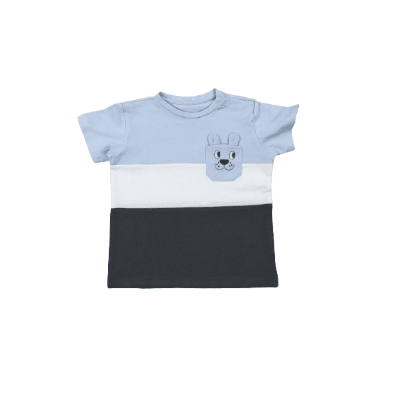 Kids Creation Sky Blue White Cartoon Pocket T-Shirt