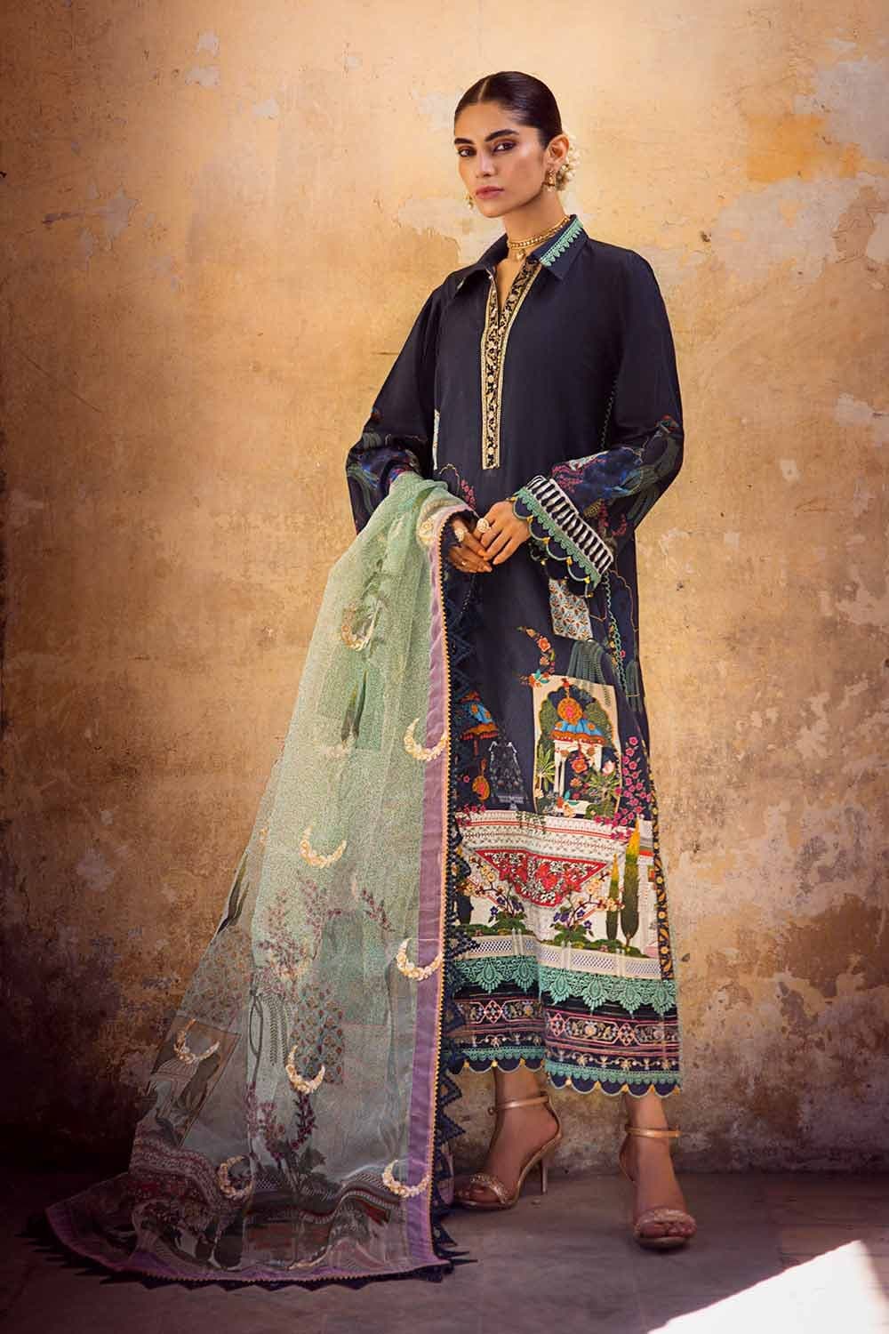 Ideas Embroidered Dobby Unstitched Suit with Embroidered Organza Dupatta and Neckline FE-32106 3PC