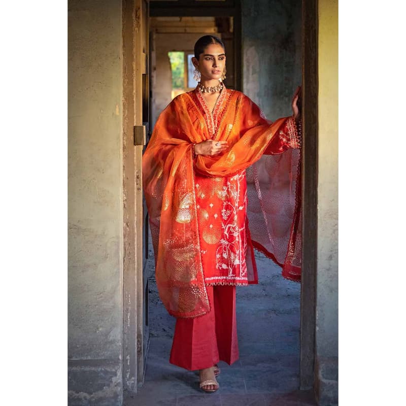 Ideas Embroidered Foil Printed Nylon Unstitched Suit Foil Printed Organza Dupatta FE-32110 3PC