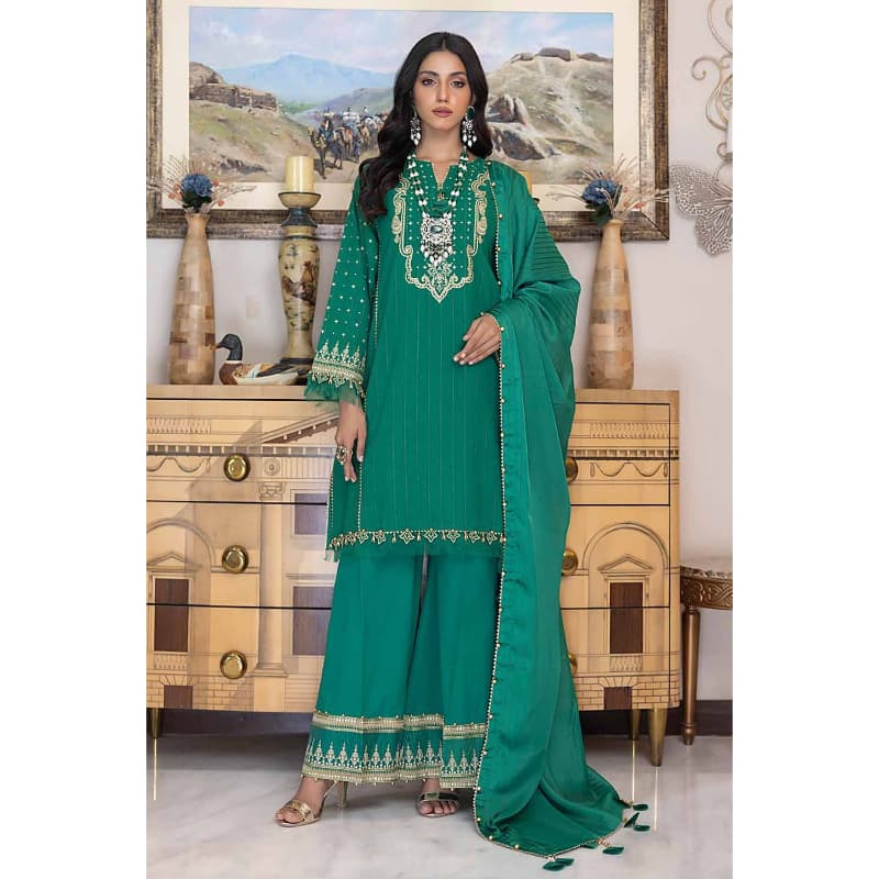 Ideas Embroidered Stripe Lawn Unstitched Suit With Jacquard Dupatta FE-32090 3PC