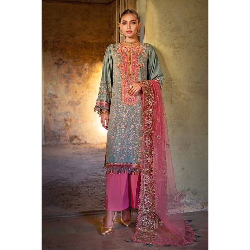 Ideas Sequins Embroidered Khaddi Net Unstitched Suit with Sequins Embroidered Net Dupatta FE-32055 3PC