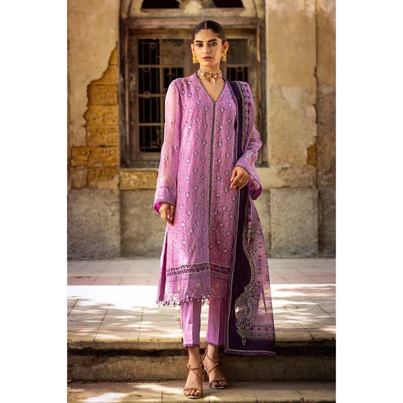 Ideas Embroidered Chiffon Unstitched Suit with Digital Printed Paper Cotton Dupatta FE-32022 3PC
