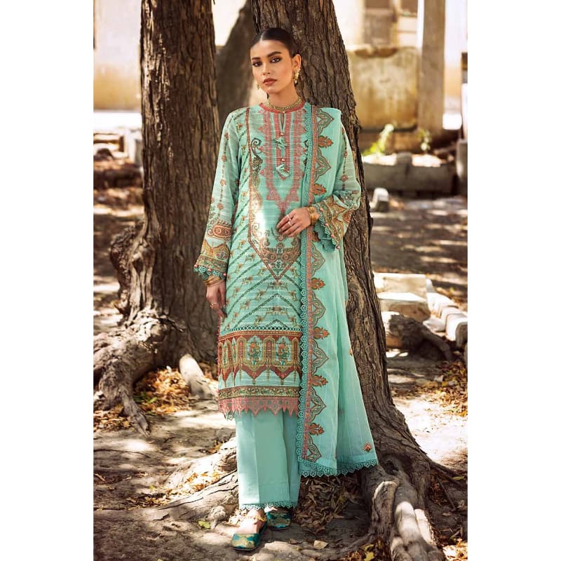 Ideas Embroidered Digital Printed Paper Cotton Sequins Unstitched Suit with Embroidered Stripe Cotton Silk Dupatta FE-32028 3PC
