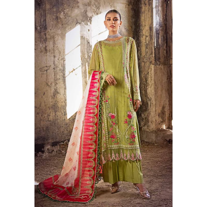 Ideas Embroidered Chiffon Unstitched Suit with Digital Printed Paper Cotton Dupatta FE-32032 3PC