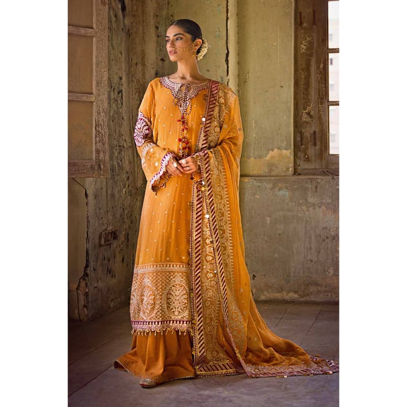 Ideas Embroidered Chiffon Unstitched Suit with Zari and Sequence FE-32097 3PC