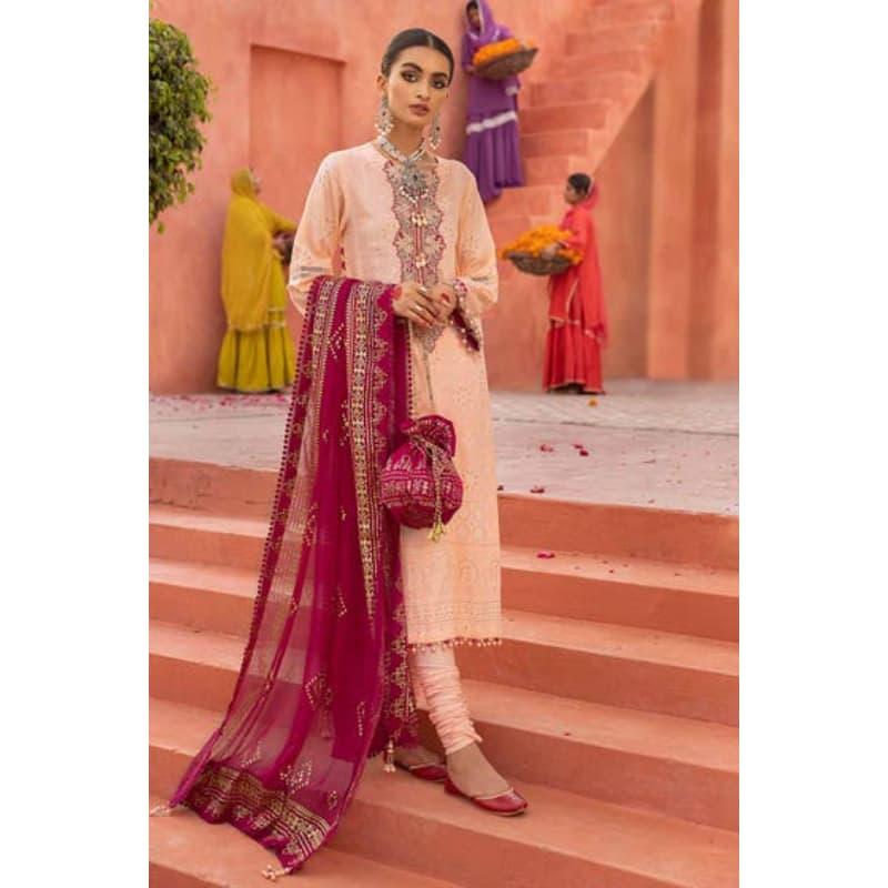 Ideas Foam and Gold Printed Embroidered Unstitched Lawn Suit BM-32035 3PC
