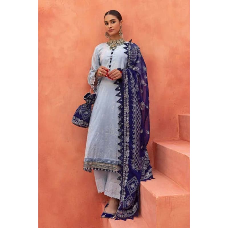 Ideas Foam and Gold Printed Embroidered Unstitched Lawn Suit BM-32038 3PC