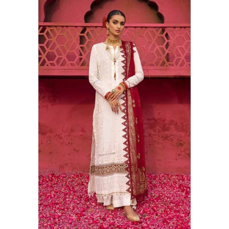 Ideas Foam and Gold Printed Embroidered Unstitched Lawn Suit BM-32039 3PC