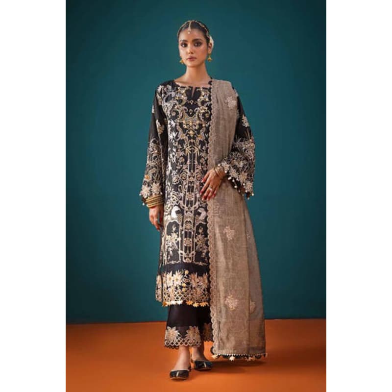 Ideas Embroidered Unstitched Zari Lawn Shirt with Cotton Net Dupatta and Inner PRW-32045 3PC