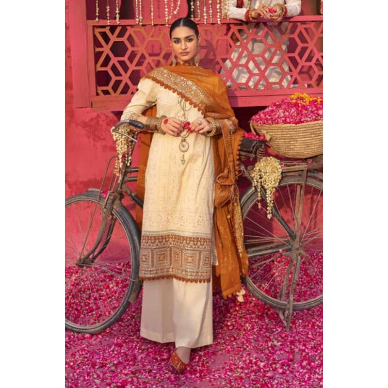Ideas Foam and Gold Printed Embroidered Unstitched Lawn Suit BM-32036 3PC