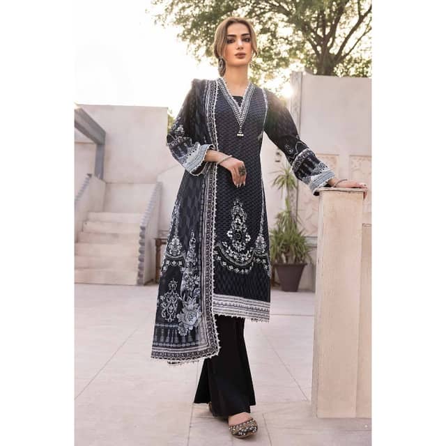 Ideas Embroidered Unstitched Lawn Suit with Organza Neckline B-32024 3PC