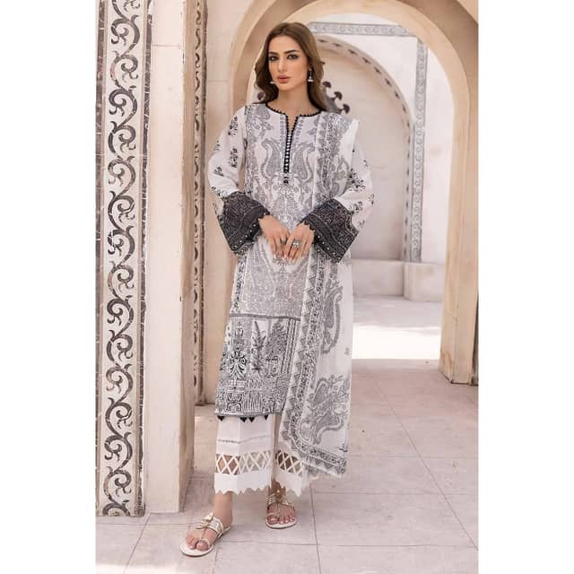 Ideas Embroidered Unstitched Lawn Suit with Organza Neckline B-32034 3PC