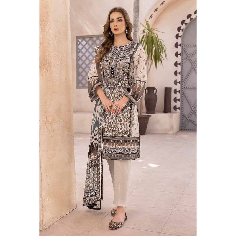 Ideas Embroidered Unstitched Lawn Suit with Organza Neckline B-32032 3PC