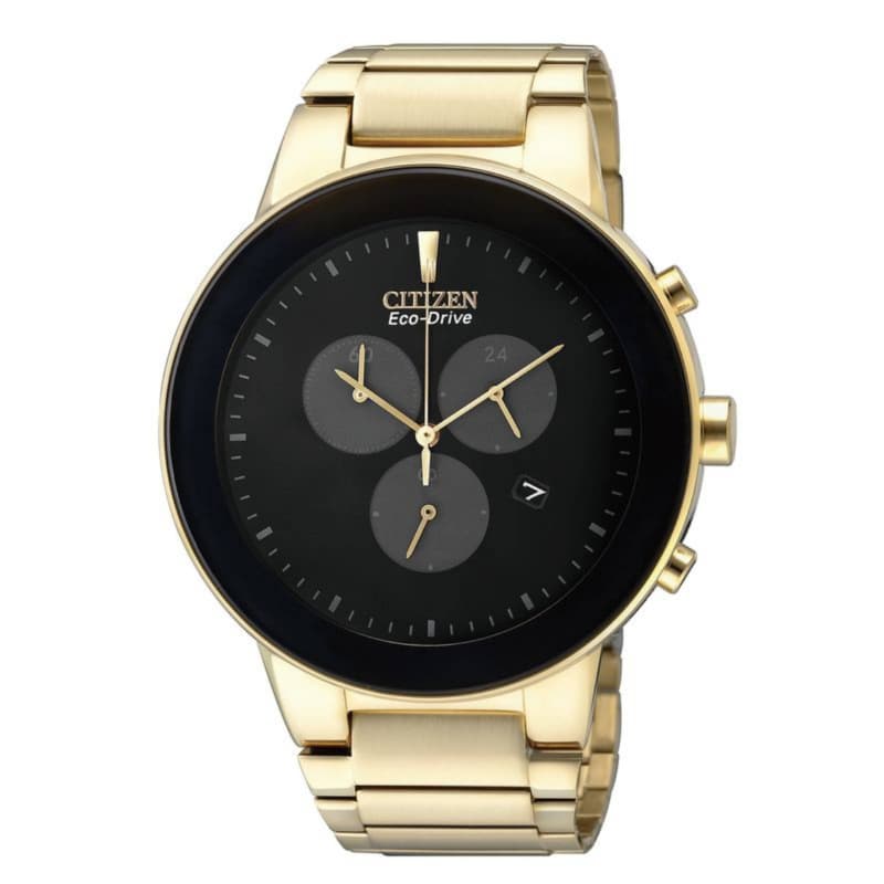 Citizen Gents Eco-Drive Stainless Steel With Gold Strap Watch AT2242-55E Black